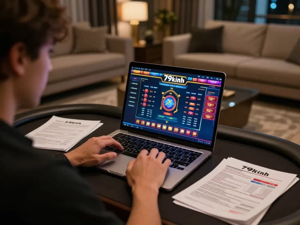 Engaging in 79kinh online gambling strategies while analyzing gameplay notes in a cozy setting.