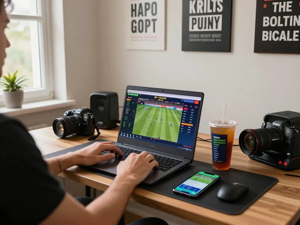Link nhà cái da88 displayed on laptop while placing sports bets at home with engaging atmosphere