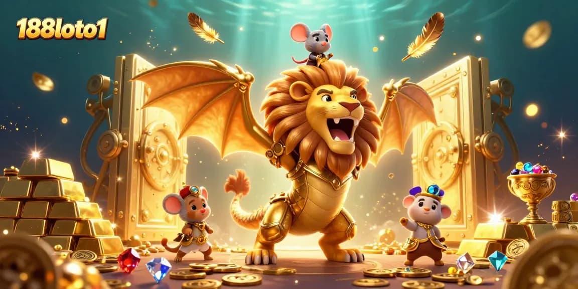 Engage with 188loto1's thrilling gold-filled scene featuring dynamic gaming elements and exciting illustrations.