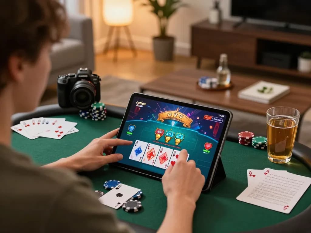 Playing poker online at home, linking players through Link nhà cái Vin88 for an immersive gaming experience.