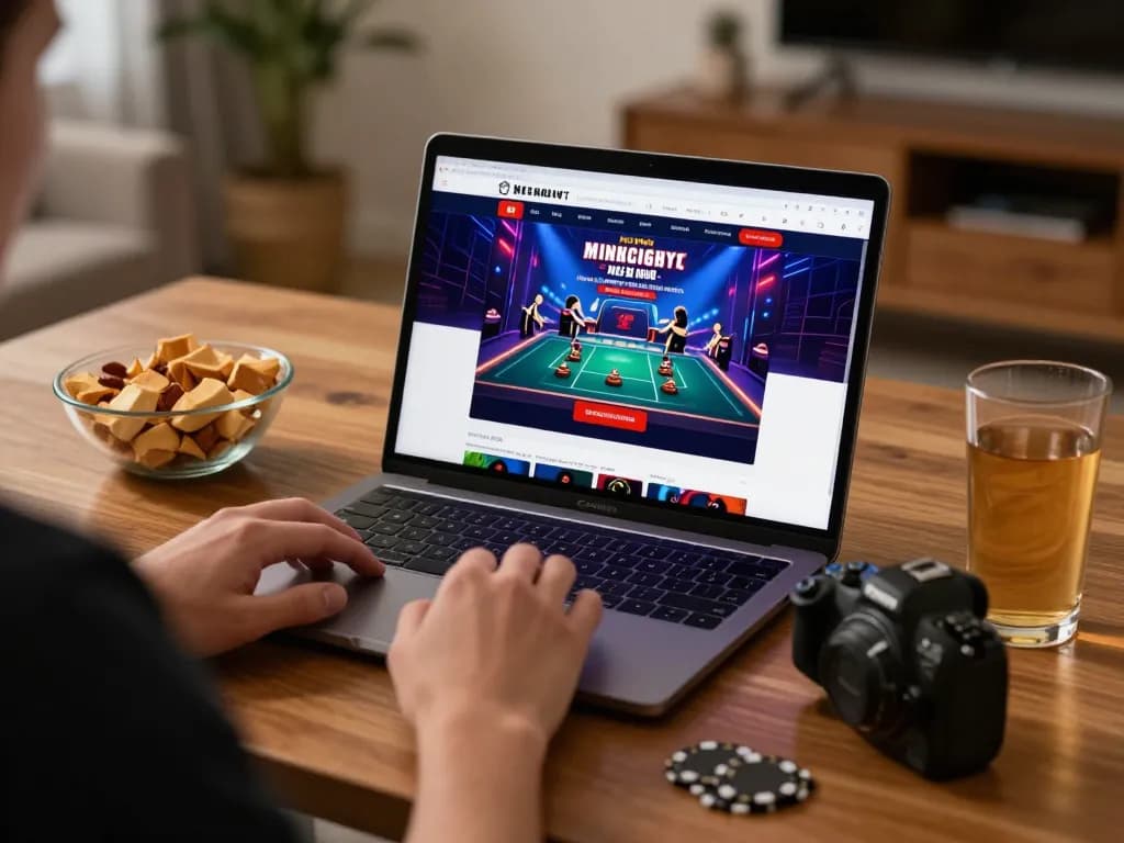 Player engaging with a live dealer game on 888top from a cozy home setup, showcasing an online gaming atmosphere.