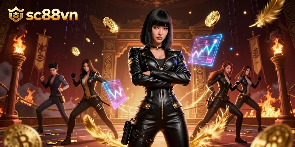 Experience thrilling gameplay with SC88VN's stunning illustration of a powerful female character in a rich casino environment.