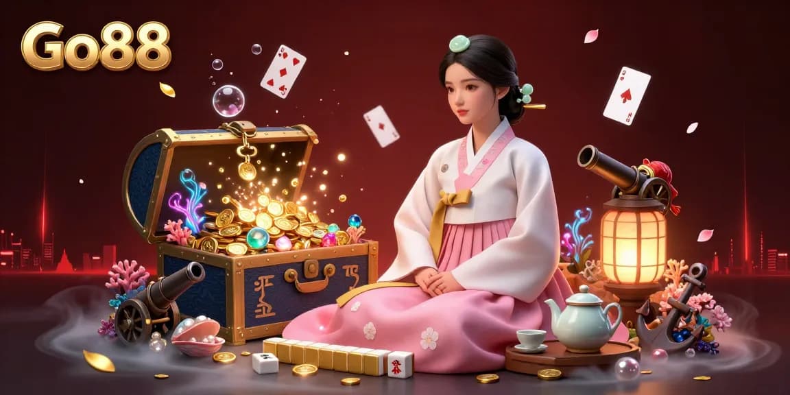 Win big with Go88 in this vibrant casino scene showcasing dynamic games and elegant design.