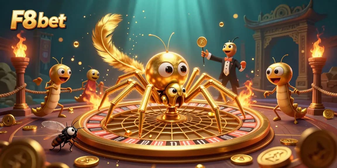 Engage in thrilling gameplay with F8 bet while a golden spider spins a roulette web