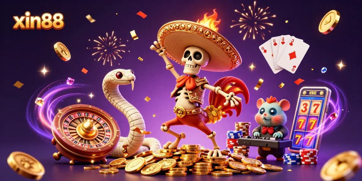 Win big at xin88 with a thrilling 3D casino celebration featuring vibrant characters and sparkling elements.