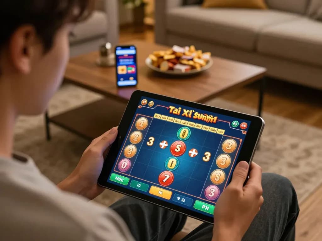 Tài Xỉu Sunwin gameplay on a tablet in a cozy living room enhancing user experience.