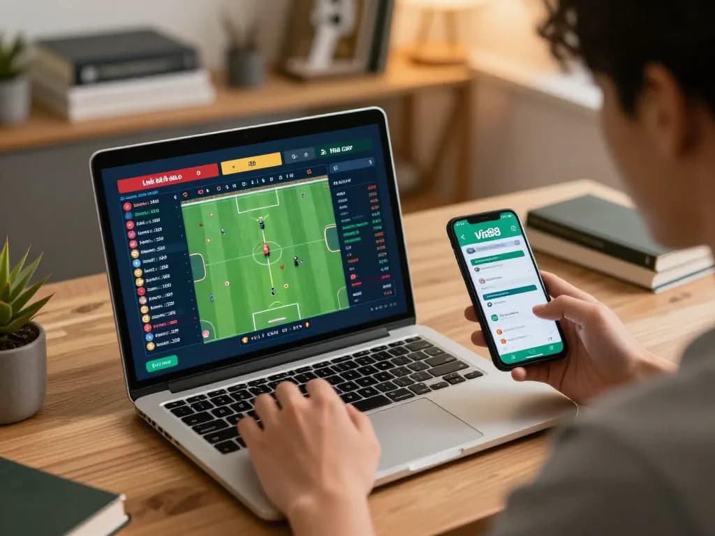 Engaging casino setup where the Link nhà cái Vin88 app is being used on a smartphone, showcasing the thrill of online betting.