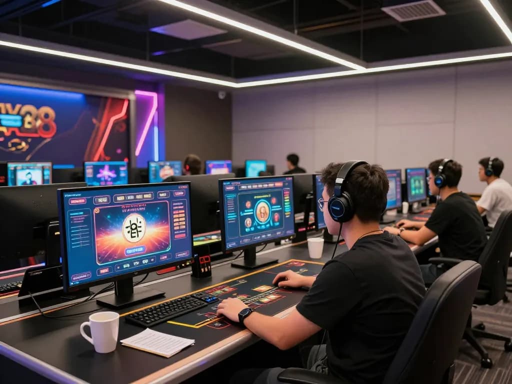 Person immersed in Ev88 online gaming strategy at a stylish home desk, showcasing responsible gambling.