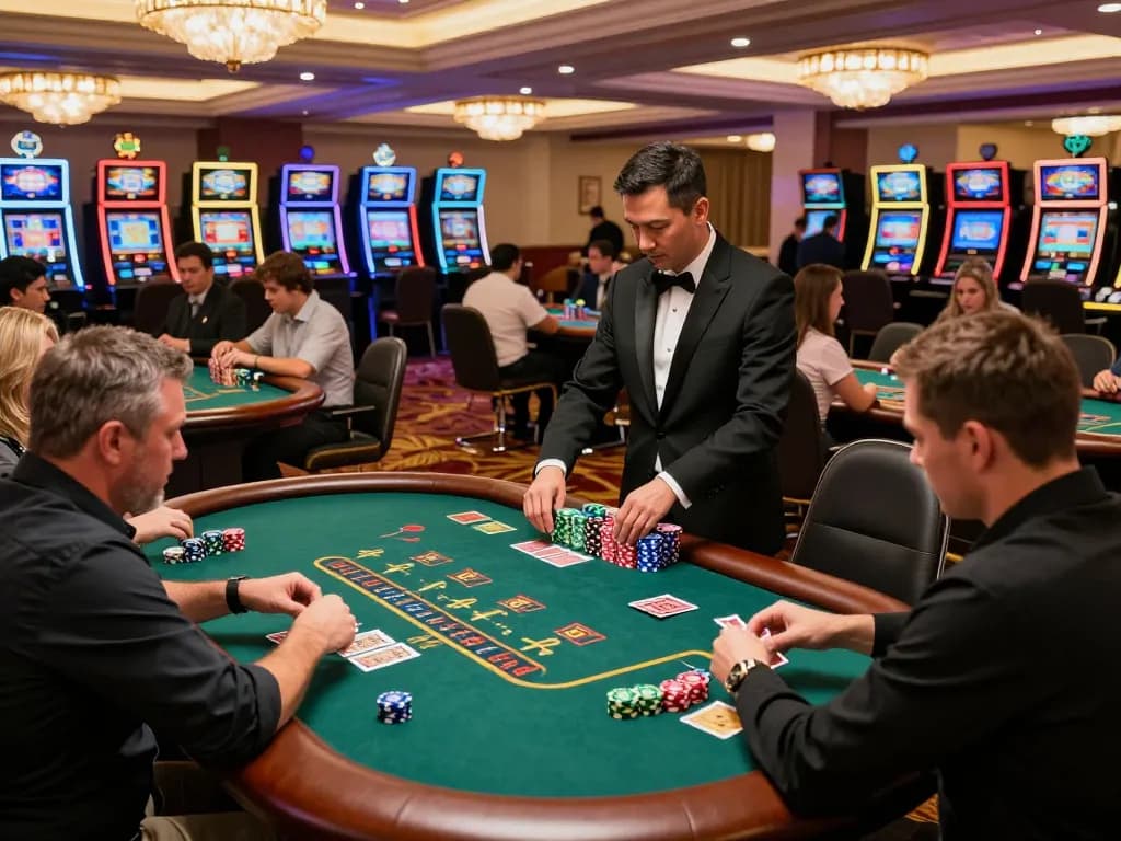 Players competing at blackjack tables in 789Club casino atmosphere, showcasing high-stakes action and engagement.