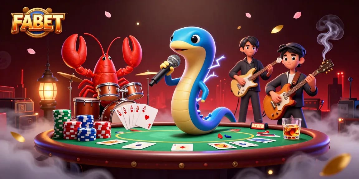 FABET's vibrant underwater casino stage showcases an electric eel DJ, lobster drummer, and seahorse guitarist.