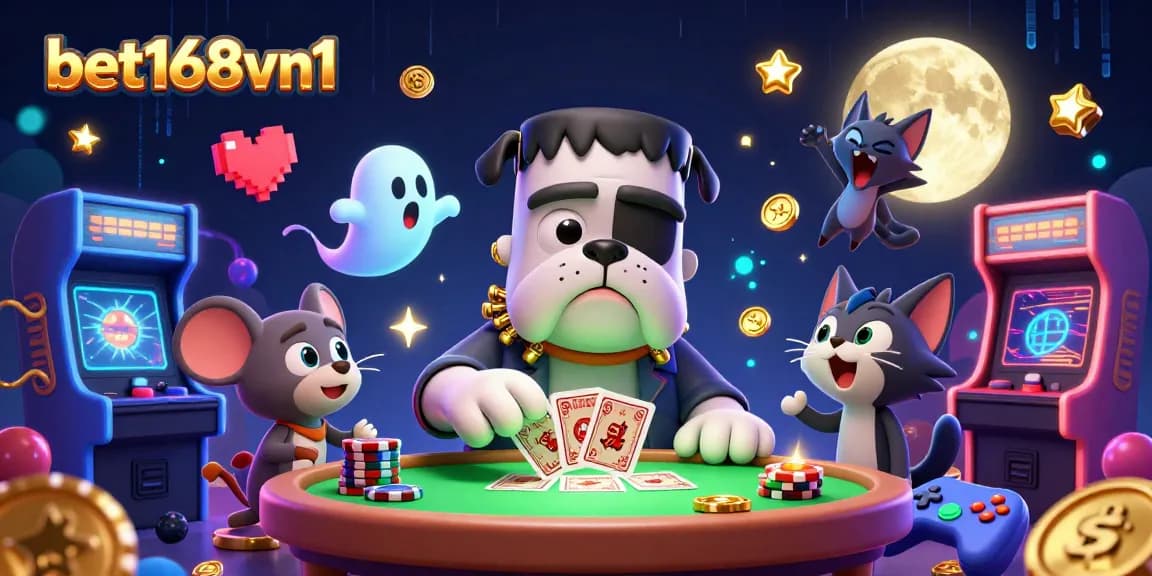 Experience the thrilling world of bet168vn1 with a lively 3D casino scene featuring unique characters.