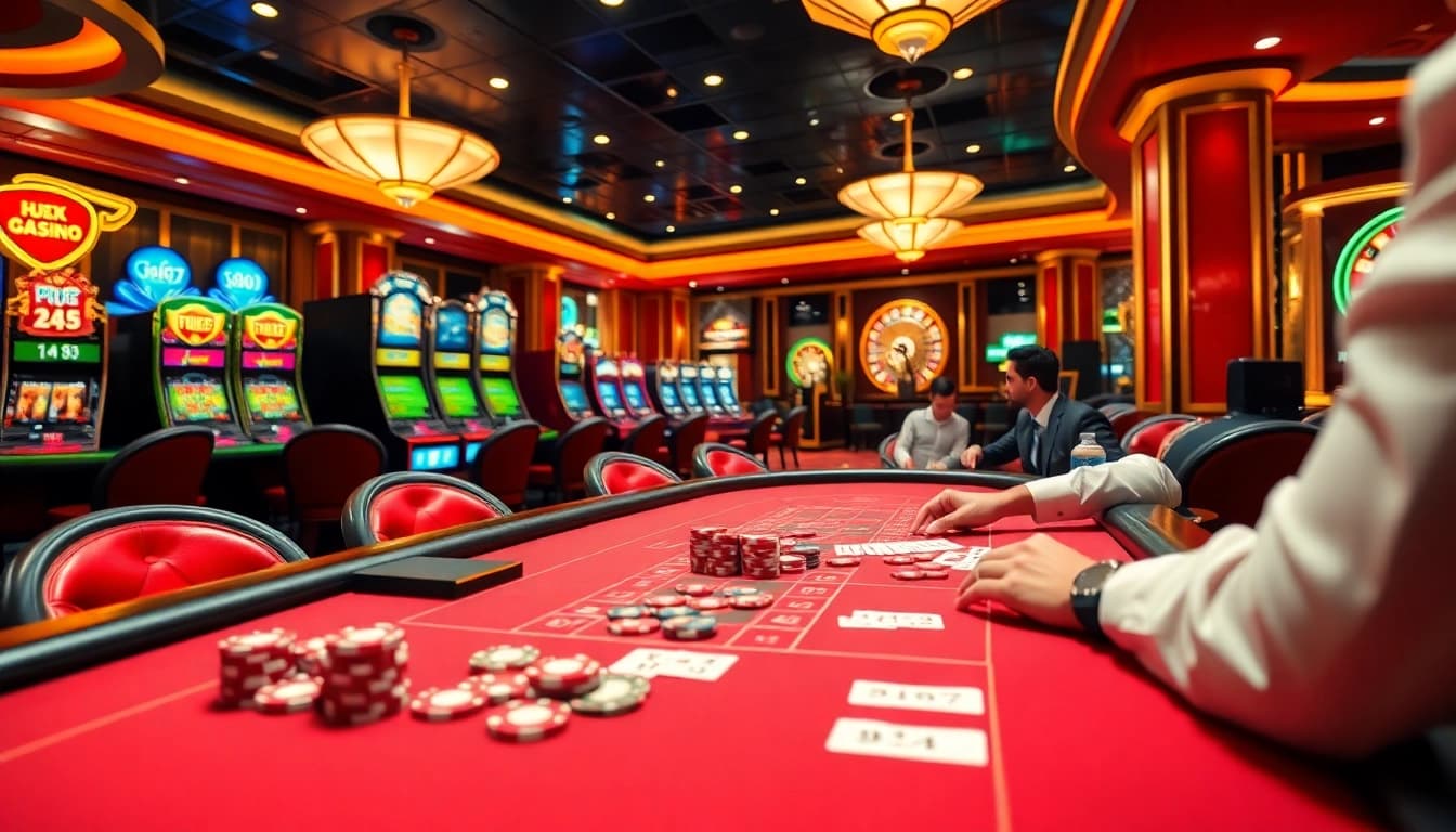 Experience the excitement of Hz888 at a luxurious casino poker table with vibrant chips and cards.