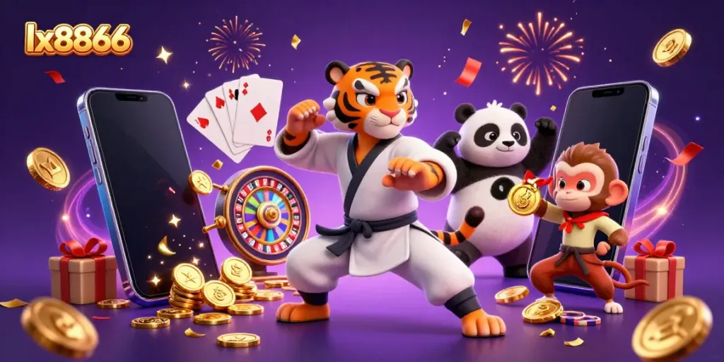 Experience exciting gameplay at lx8866, featuring a kung fu tiger master surrounded by casino elements.