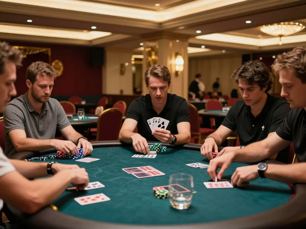 Engaged players at a MANCLUB poker table showcasing emotional moments and strategic gameplay in a luxurious venue.