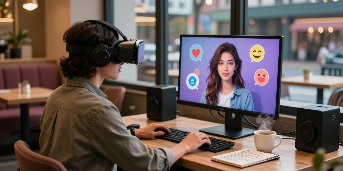 Engage with your AI girlfriend in a vibrant virtual café setting, showcasing connection and technology.