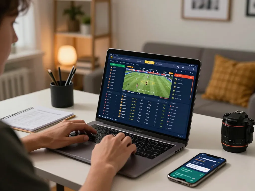 Engaging in online sports betting with debet interface on laptop, showcasing strategic gameplay.
