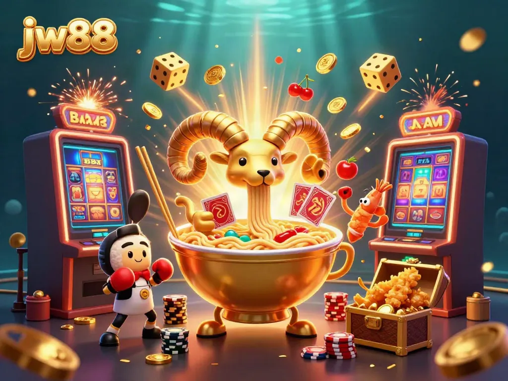Engage in exciting gameplay with jw88, featuring an animated ramen bowl dealer and dynamic casino elements.