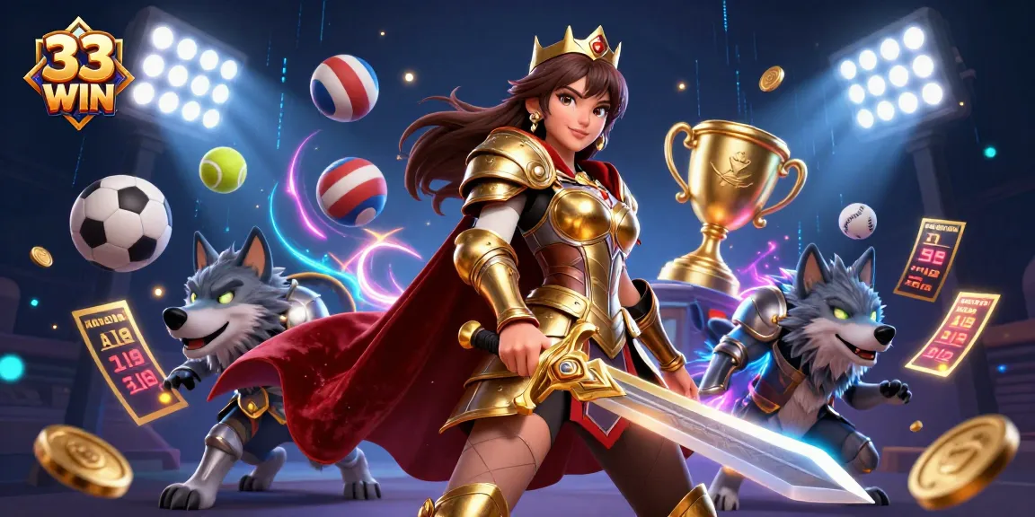 Engage with thrilling sports action at 33 WIN with vibrant visuals of a warrior queen and her wolf companion.