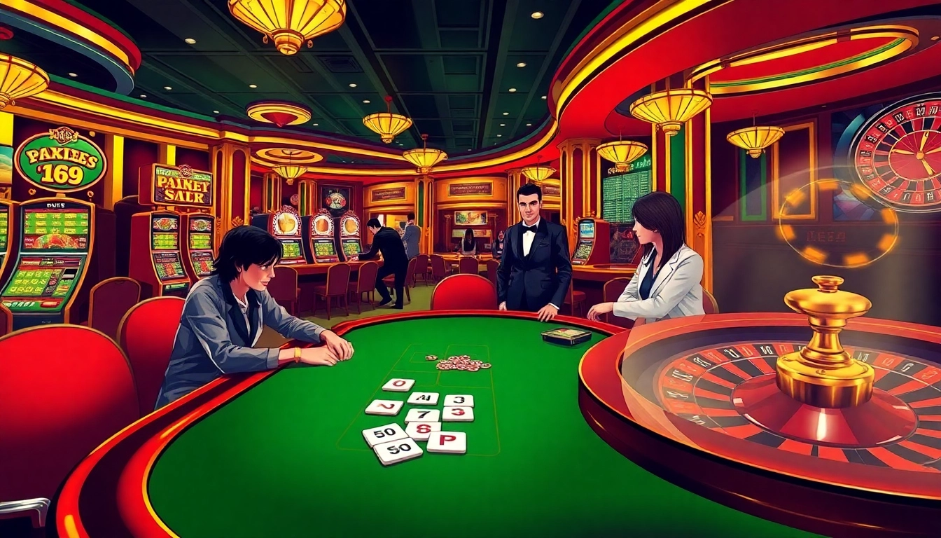 Experience the excitement of PS 99 at a luxurious casino with poker tables and slot machines.