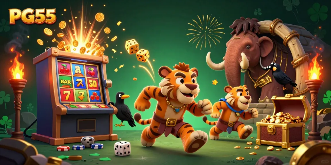 Experience thrilling PG55 gameplay with lively characters and a dynamic casino atmosphere.