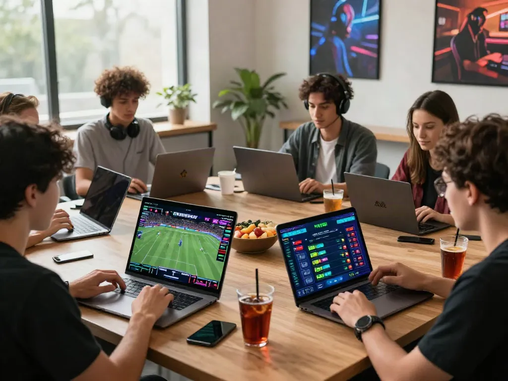 Friends enjoying online gaming experience on FIVE88 platform, showcasing camaraderie and excitement in sports betting.
