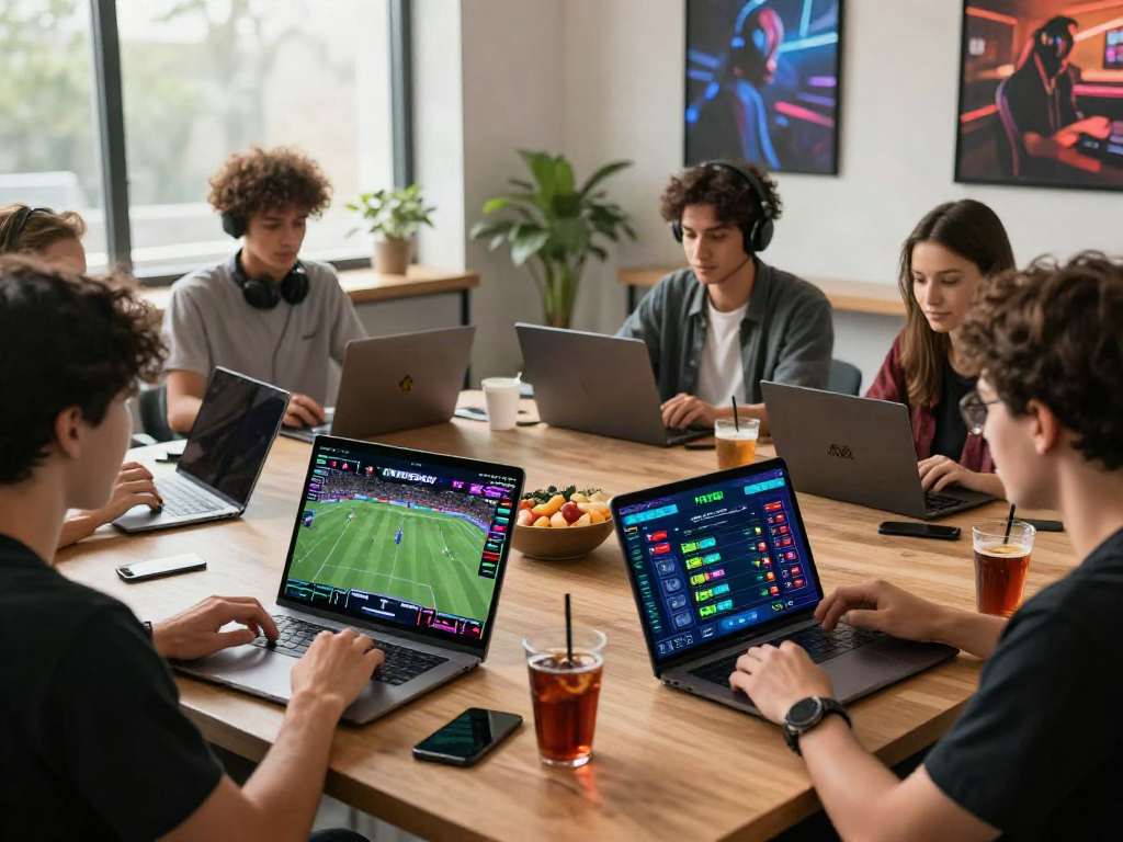 Friends enjoying online gaming experience on FIVE88 platform, showcasing camaraderie and excitement in sports betting.