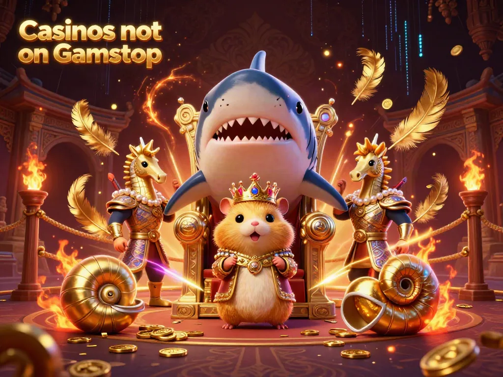 Engaging scene showcasing Casinos not on Gamstop featuring a hamster king and seahorse guards amid gaming elements.