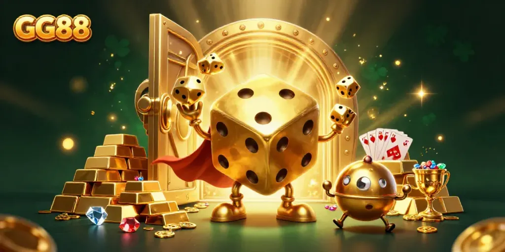 Experience thrilling games at GG88, featuring a golden dice golem and treasures!