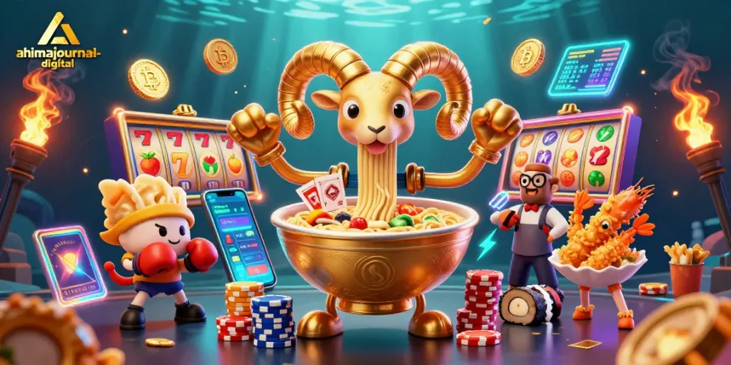 Engage in thrilling gambling action with ahimajournal-digital's vibrant casino scene featuring animated characters.