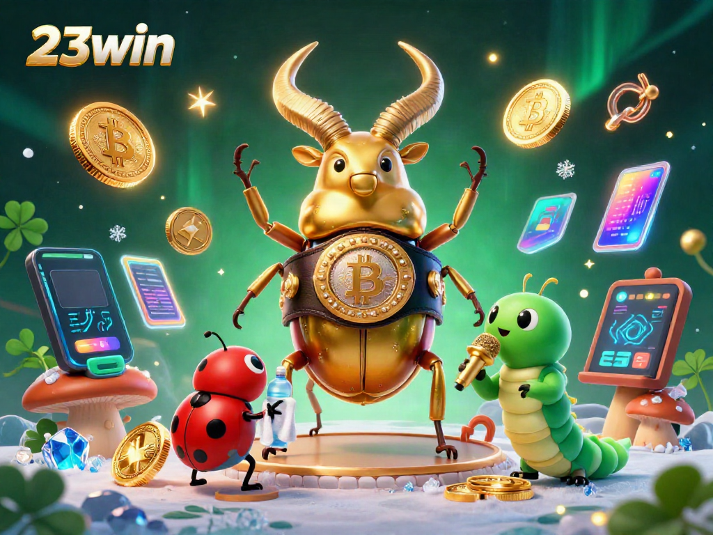 Experience the excitement of 23win with a 3D cartoon scene showcasing gambling elements and characters.