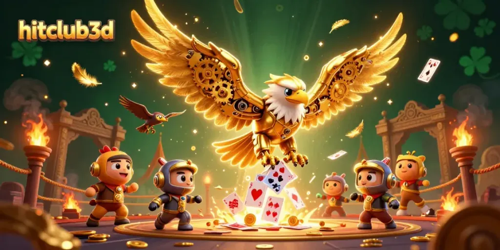 Engage in thrilling gameplay at hitclub3d with a stunning scene of cybernetic characters amidst dynamic casino elements.