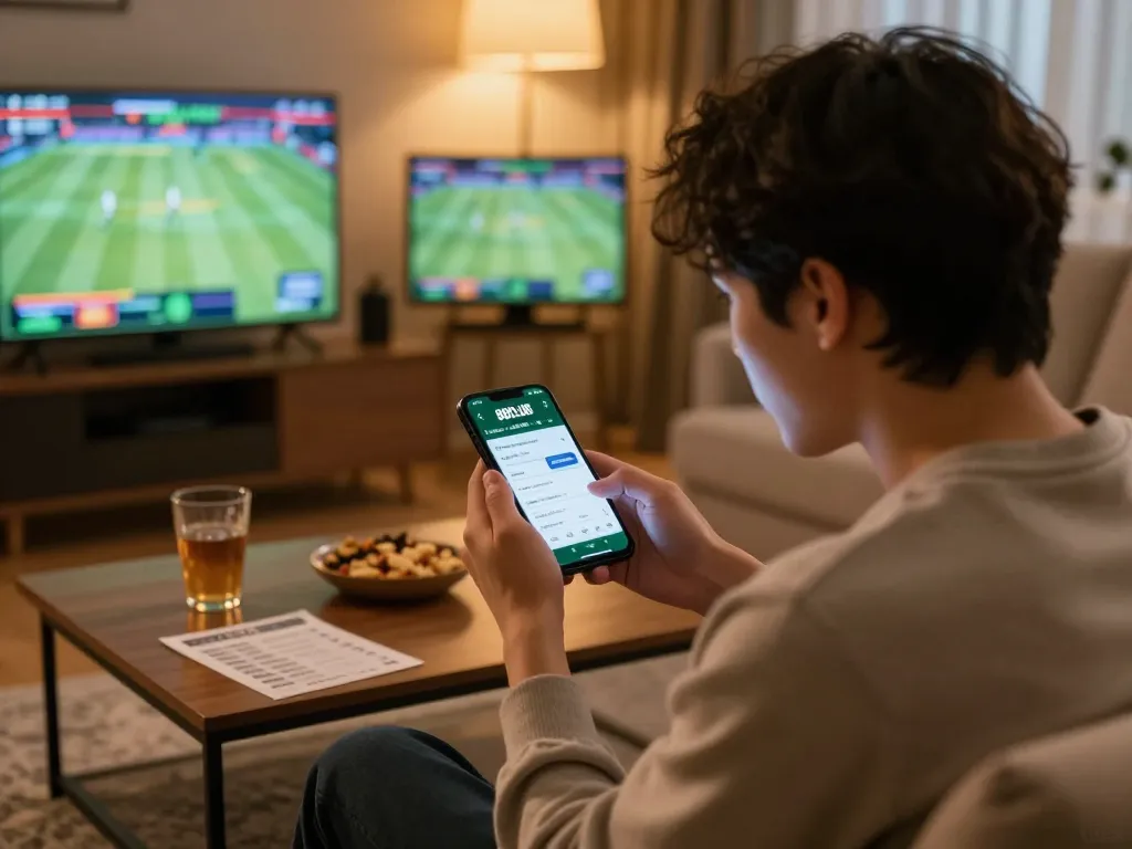 Engaging user placing bets on the 88CLUB app with live sports on screens