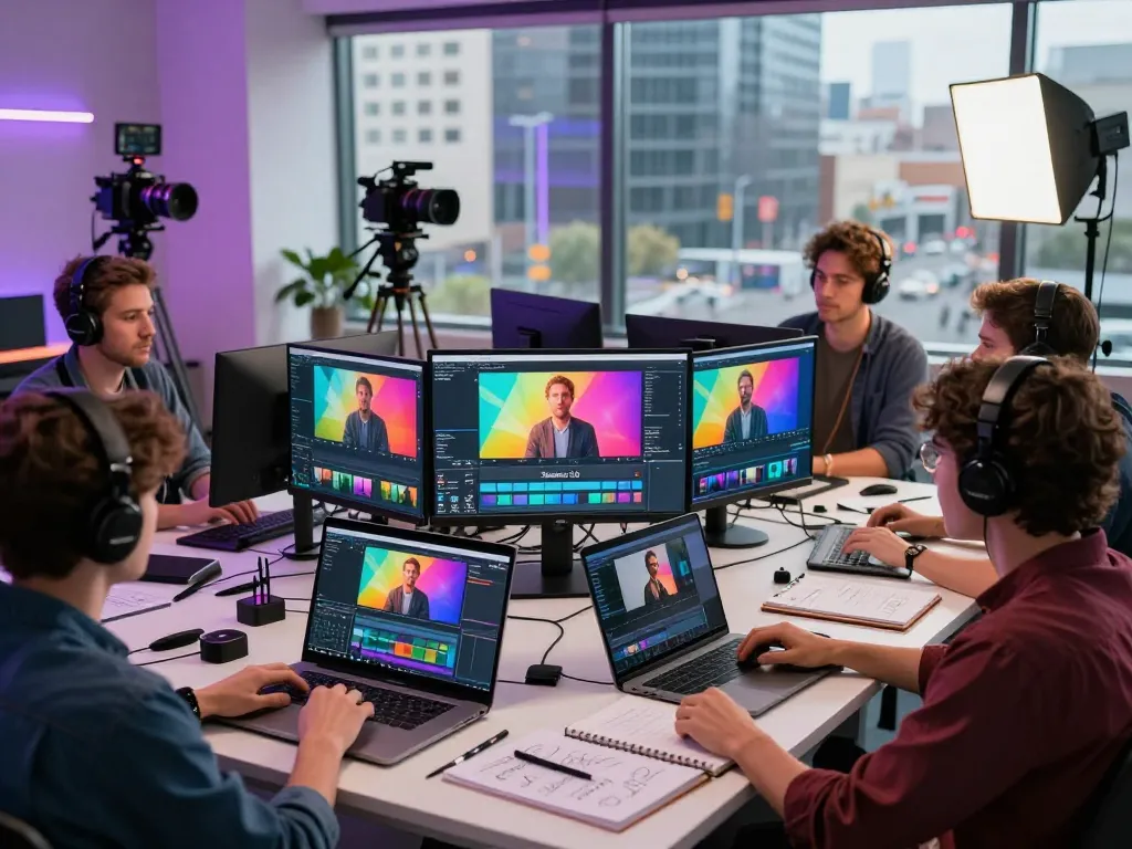 Creating stunning videos with ai seedance 2.0 in a collaborative studio atmosphere.