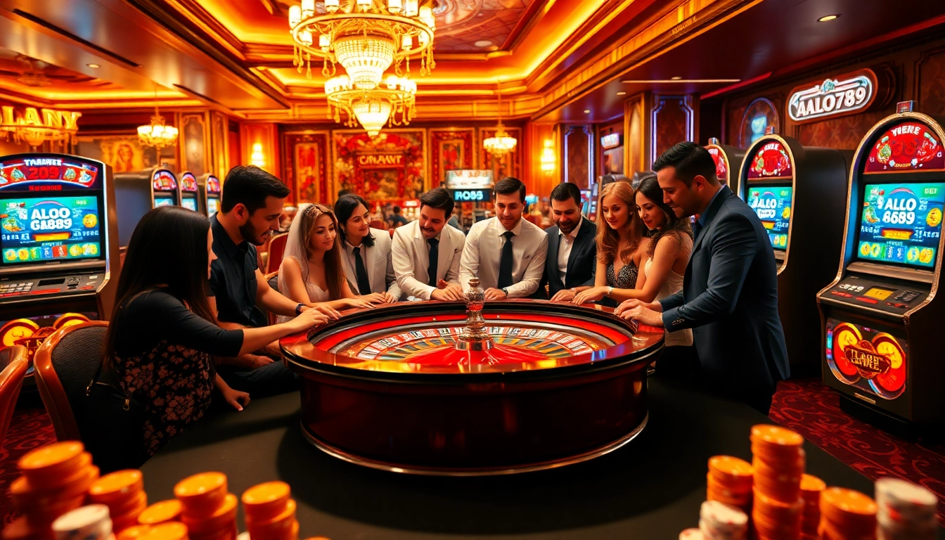 Players enjoying an exciting roulette game at ALO789, set in a luxurious casino atmosphere.