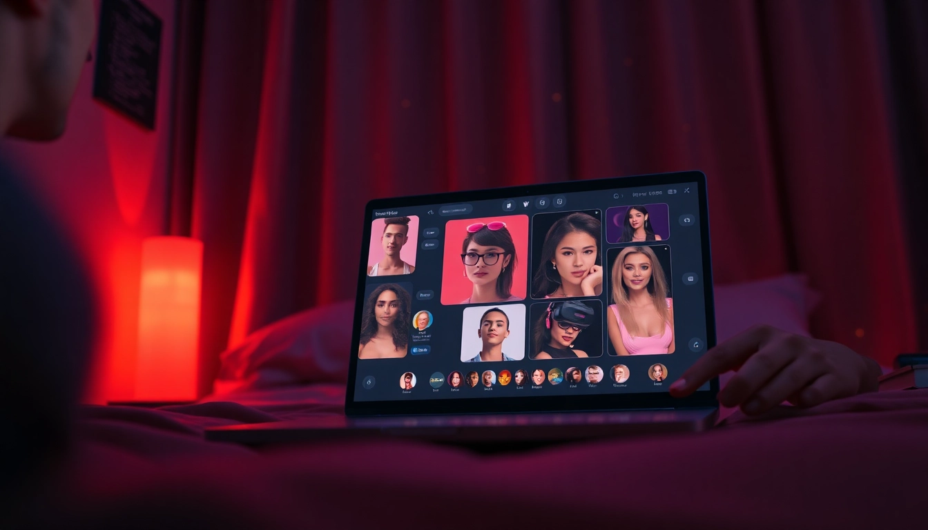 Engaging scene featuring sex AI character chat interface with intimate ambiance and warm lighting.