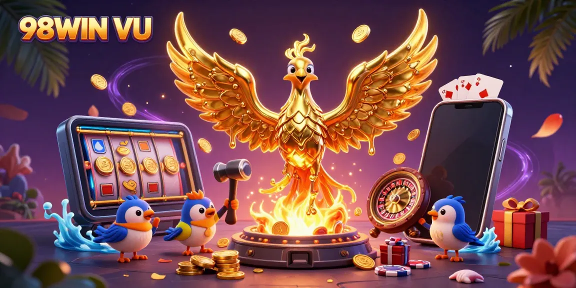 Experience vibrant gambling action with 98WIN VU featuring golden phoenix and dynamic gaming elements.
