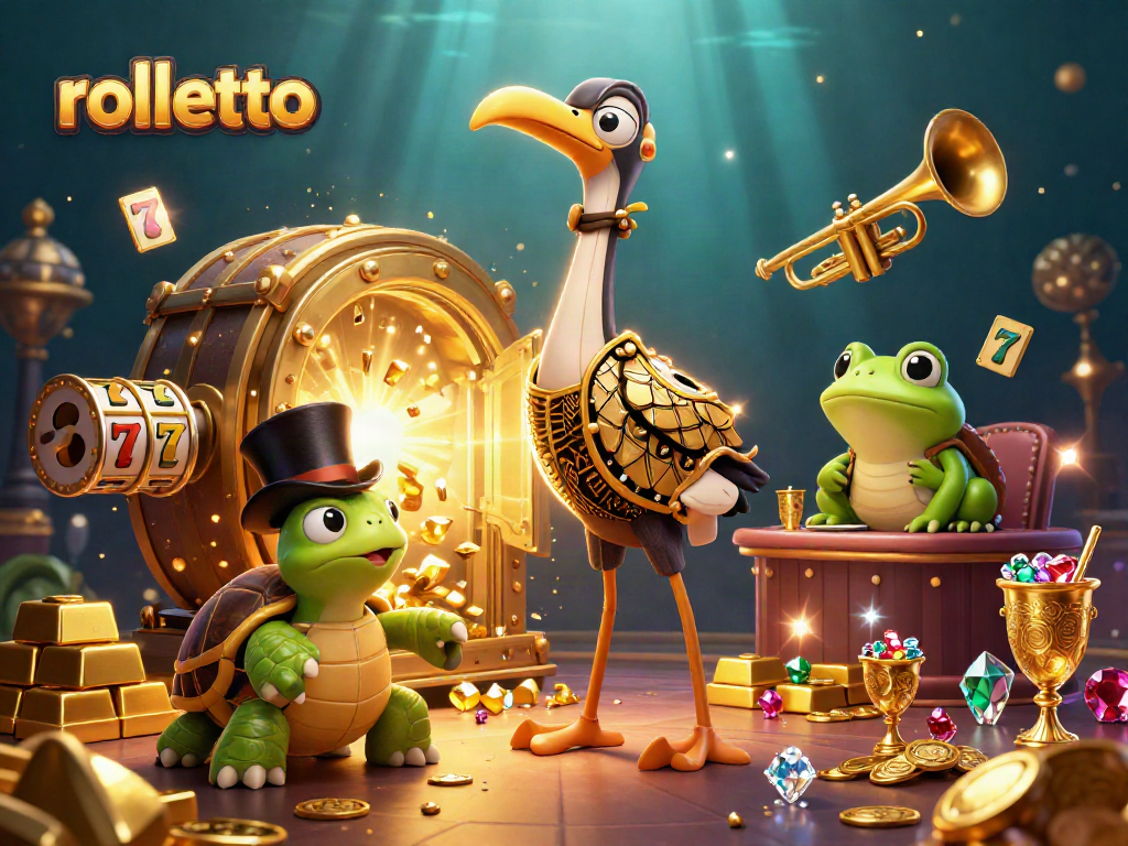 Experience the excitement of rolletto as characters celebrate winning at a vibrant casino scene.