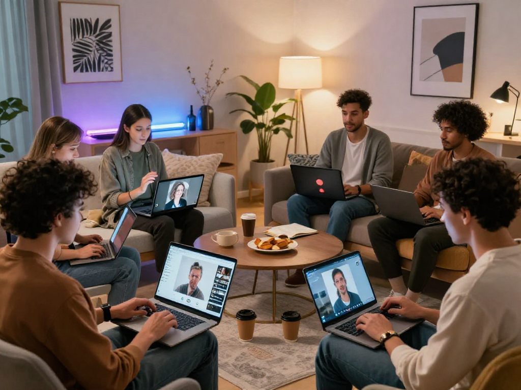 AI chat porn discussion in a vibrant virtual space with diverse individuals connecting online.
