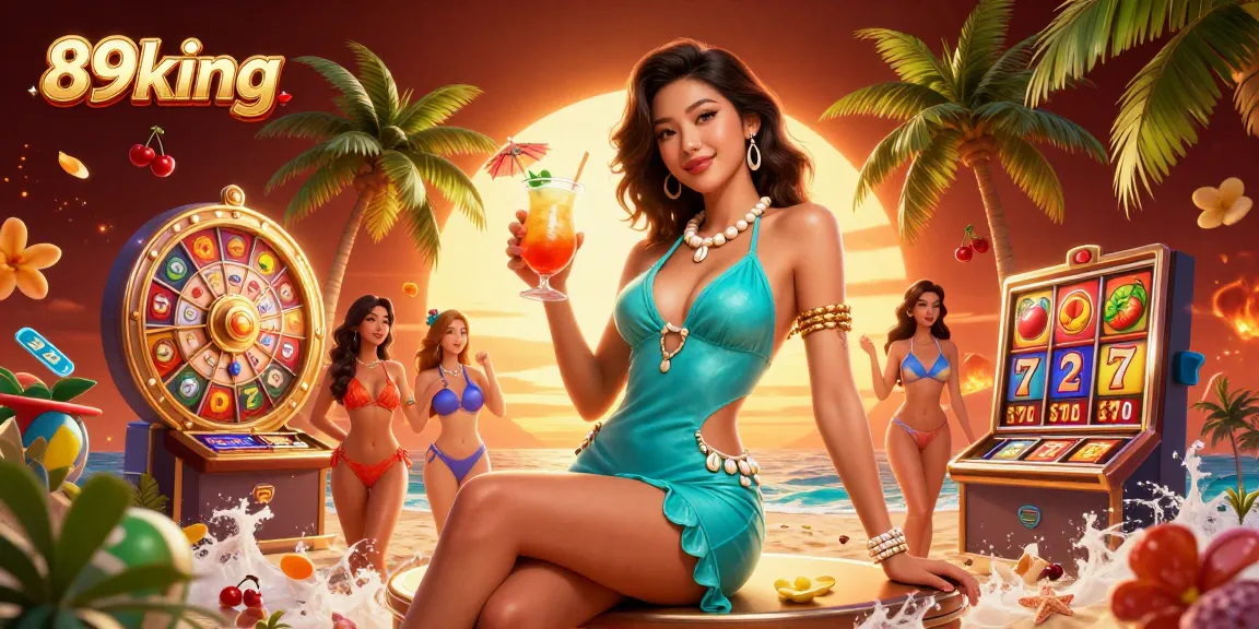 Experience thrilling wins with 89king at an exciting beach casino resort, showcasing vibrant slot games.