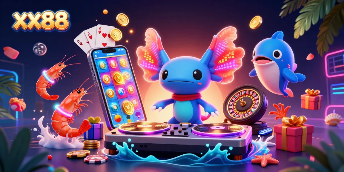 Play exciting games at xx88 with vibrant characters and dynamic casino elements surrounding them.