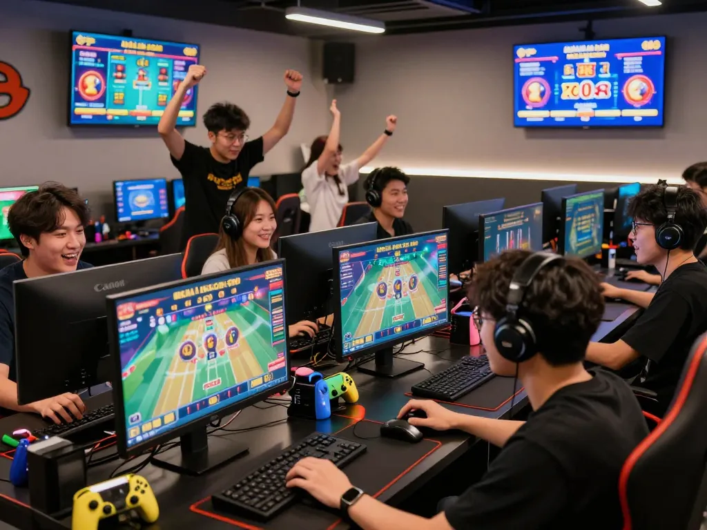 Dynamic gaming scene with friends enjoying live games from nhà cái k88 in an exciting lounge setup.