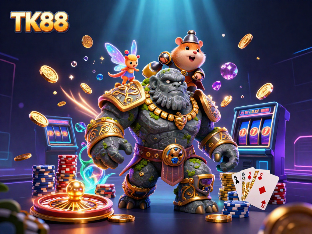 Experience the excitement of TK88 casino with ancient guardians and magical companions amidst dynamic gaming elements.