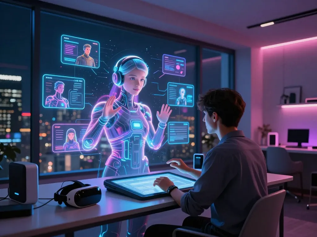 Engaging chat with AI character on Crushon platform in a futuristic virtual environment