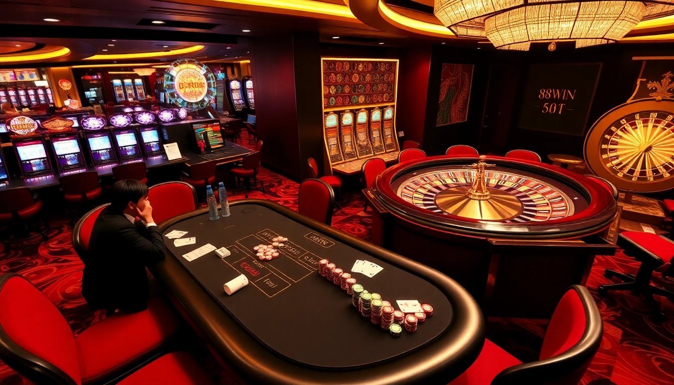 Experience the thrill of gambling at https://58win4b.net/ with players at a luxurious poker table.
