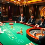 Players enjoy a high-stakes poker game at tg88 casino table with vibrant chips and cards.