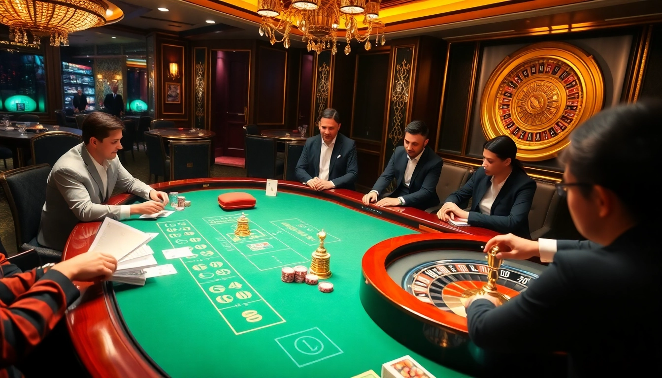 Players enjoy a high-stakes poker game at tg88 casino table with vibrant chips and cards.