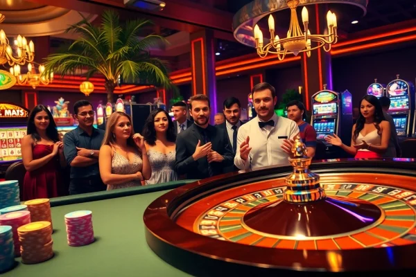 Engaging casino scene featuring roulette and players around https://febet4.art/ showcasing excitement and strategy.