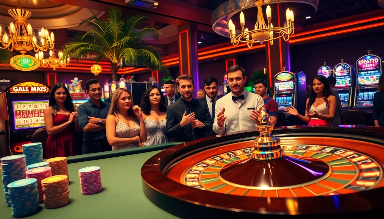 Engaging casino scene featuring roulette and players around https://febet4.art/ showcasing excitement and strategy.