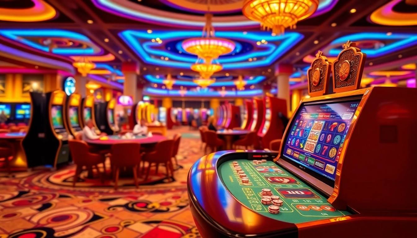Nohu slot machine amidst vibrant casino tables, capturing the thrill of gambling.
