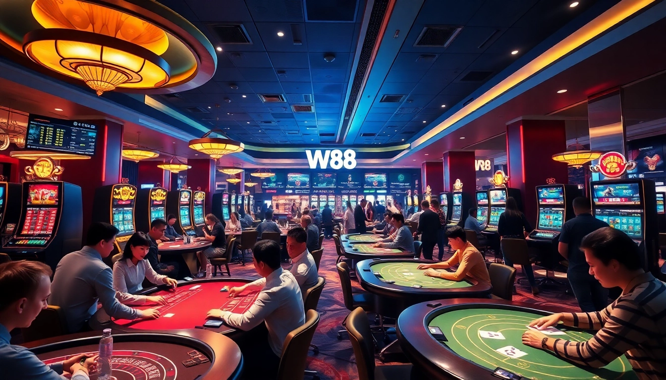 Experience the excitement of online gaming at w88.nyc, featuring engaging players, luxury atmosphere, and diverse casino games.